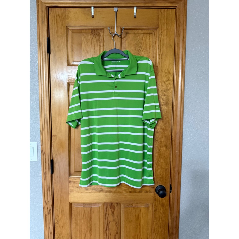 Nike Golf Dri-FIT XL Polo Shirt Green White Striped Athletic Mens